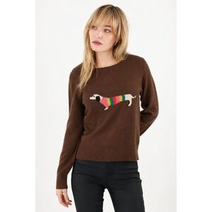 Estheme 100% Cashmere Chocolate Brown Dachsund Dog Motif Large Quiet Luxury